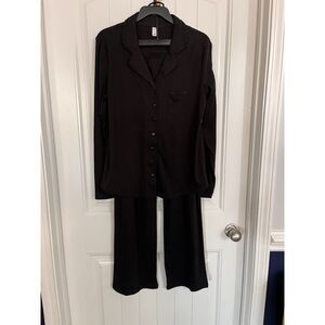 New VTG Pink By KMart Black Long Sleeve Pajama 2 Pc Set Long Sleeve Pants Medium